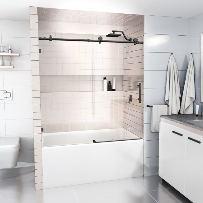 Glass Warehouse 52" 56" W x 60" H Single Sliding Frameless Tub Door